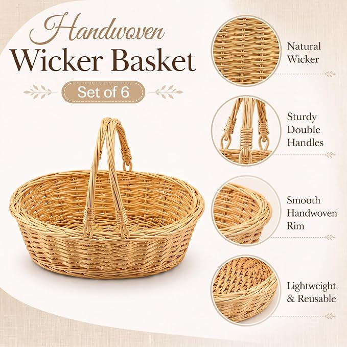 Sintuff 6 Pcs Small Wicker Picnic Basket with Handle, Oval Willow Woven | 12.6 x 8.27 x 3.15 Inch, Oval Willow Woven Braided Gifts Basket, for Fruit, Bread, Snack, Garden, Wedding, Harvest, Gathering - Image 5