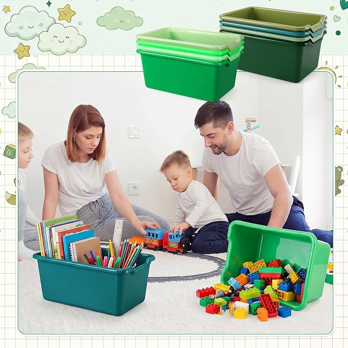 16 Pcs Cubby Bins for Classroom Plastic Book Bins,Green Series | Storage Bins for Classroom Library, Plastic Stackable Toy Tubs Containers for School Office Home Nursery Playroom - Image 6