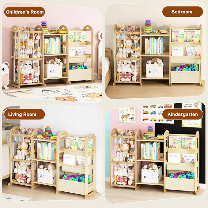 Kids Bookshelf and Toy Storage Organizer, 3-Tier Book Shelf with Stuffed Animal Storage, Kids Toy Book Storage for Bedroom Playroom, Wooden Toy Organizer with 3 Shelves, 49.4" W - Image 7