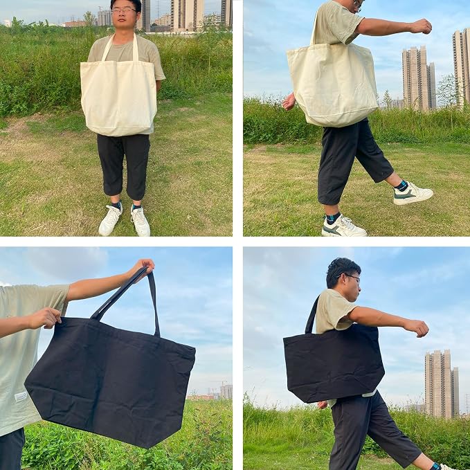 Koolmox 6-PACK 22x16x7.8'' Extra Large Canvas Tote Bags Bulk 12Oz Thick Heavy Duty Reinforced Handles, Blank Black Canvas Grocery Bag Multi Purpose Tote Travel Beach Tote bag Shopping Bags - Image 9