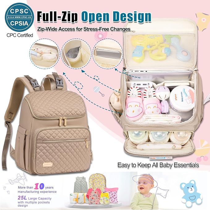 Diaper Bag Backpack Large Baby Diaper Bag with Changing Pad Travel Diaper Backpack,Baby Bag for Boys Girls,Stroller Straps,5 Insulated Pockets (Khaki) - Image 4