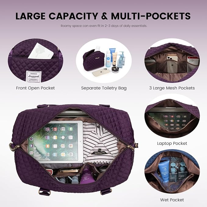 LOVEVOOK Travel Duffle Bag,Weekender Bags for Women with Shoe Compartment，Carry on Overnight Bag with Toiletry Bag,Gym Duffel Bag with Wet Pocket, Hospital Bags for Labor and Delivery - Image 3