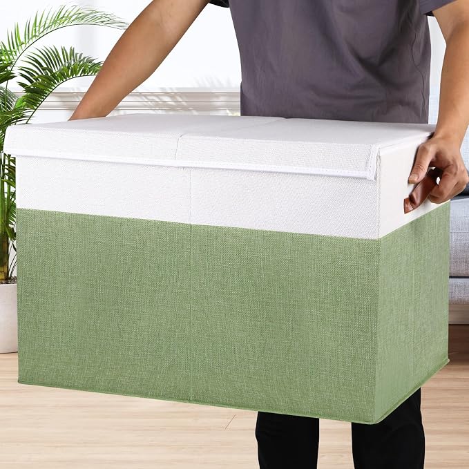 Large Toy Storage Box with Lid, Toy Chest Bin Boxes Basket with Dividers | Sturdy Toy Organizer Bin for Kids, Boys, Girls, Nursery, Living Room, Bedroom, Playroom 26"x17" x17" (Green and White) - Image 5