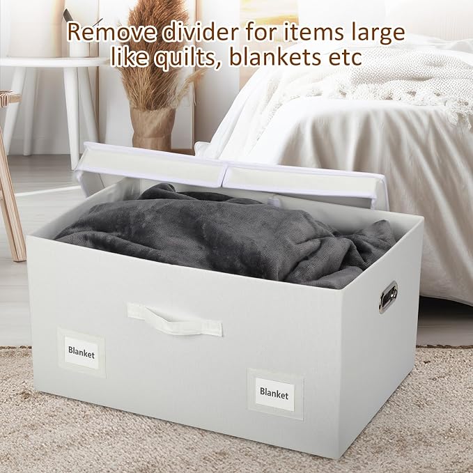 Graciadeco 75 Quarts Extra Large Decorative Storage Bins with Lids, 1 Pack White Collapsible Storage Bins with Lids, Stackable Storage Bins Decorative Box Storage With Lid Extra Large | 75 Quarts 1 Pack White Collapsible Stackable Linen Fabric 4 Handle... - Image 6