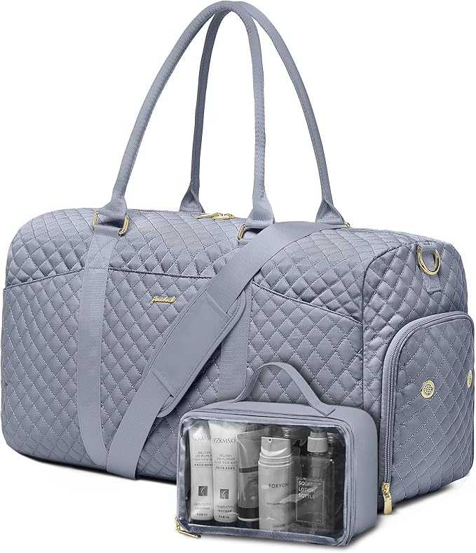 Women Weekender Travel Duffle Bag: Travel Duffel Overnight Bags with Shoe Compartment Large Carry on Tote with Toiletry Bag Weekend Traveling Yoga Gym Hospital Bag for Women with Wet Pocket Grey by FOCDOD