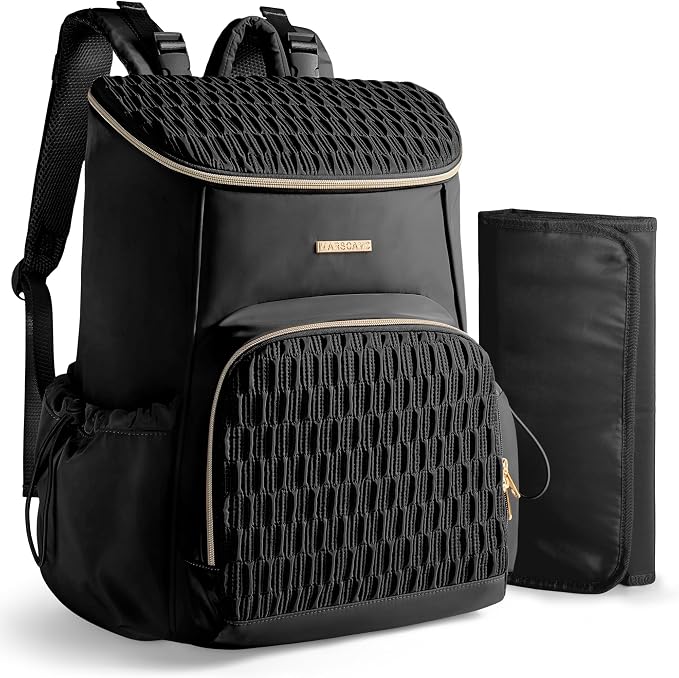 Marscamd Diaper Bag Backpack with Changing Pad, Large Baby Bag, Black | with Stroller Straps, Insulted Bottle Pockets, Luggage sleeve, for Travel & Labor Delivery by Marscamd