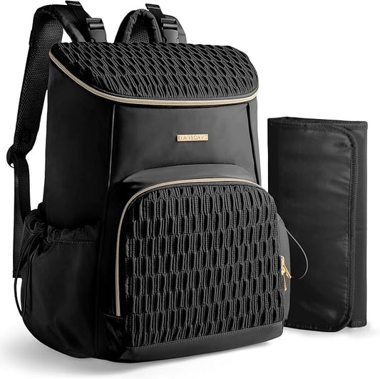Marscamd Diaper Bag Backpack with Changing Pad, Large Baby Bag, Black | with Stroller Straps, Insulted Bottle Pockets, Luggage sleeve, for Travel & Labor Delivery by Marscamd