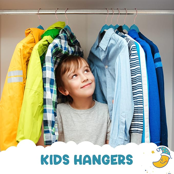 HOUSE DAY Velvet Kids Hangers 60 Pack, Premium Childrens Hangers for Closet | Light Blue Ultra Thin Cute Clothes Hanger, Non Slip Small Felt Hanger 14 Inch for Kids Clothes +360° Swivel Rose Gold Hook - Image 2