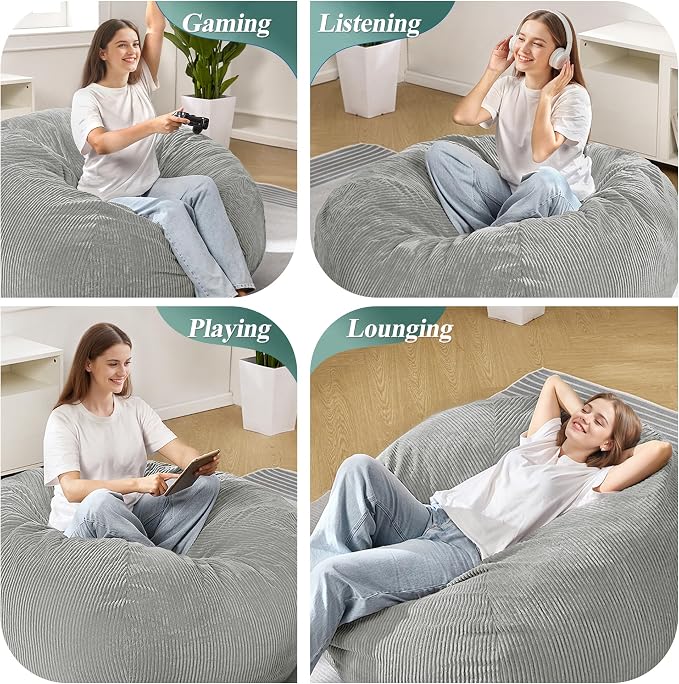 3FT Bean Bag Chair for Adults,3' Big Teardrop Beanbag with Filler | Beanbag Chair with Memory Foam Filled,Bean Bags with Handy Handle&Machine Washable Cover for Living Room,Bedroom-Light Grey - Image 7
