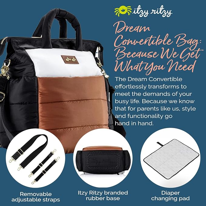 Itzy Ritzy Dream Convertible Diaper Bag Tote Backpack - Baby Diaper Bag with 14 Pockets, Changing Pad & More (Coffee & Cream) - Image 4