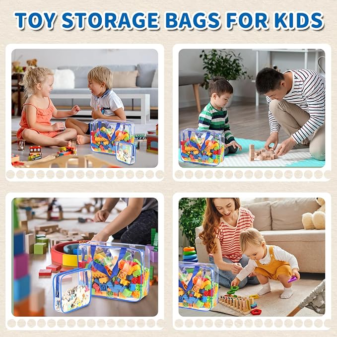 18 Packs Large Toy Storage Bags with Labels, Clear PVC Bags Travel Waterproof Kids Toy Organizer Bags with Zipper for Building Blocks Puzzle Kids Books (Blue-3 Size) - Image 6
