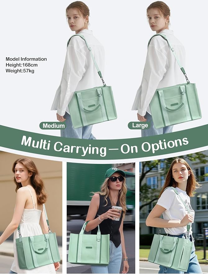 BESBESME Women’s Canvas Tote Bag with Zipper and Compartments – Multi-Pocket Laptop Work Crossbody Shoulder Tote Purse - Image 5