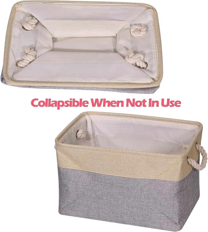 TENABORT 5 Pack Large Storage Basket Bin Foldable Storage Cube Box Canvas Fabric Collapsible Organizer with Handles for Closet Home Office Clothes Shelf Nursery, Grey Beige - Image 5