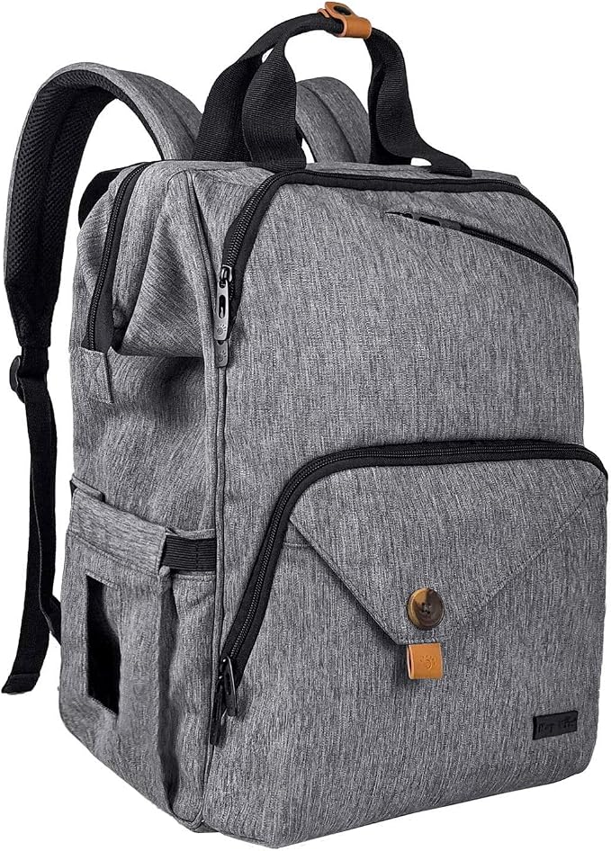 Hap Tim Diaper Bag Backpack,Large Capacity Travel Back Pack Maternity Baby Nappy Changing Bags, Double Compartments with Stroller Straps,Waterproof,Grey (US7340-G) by HapTim