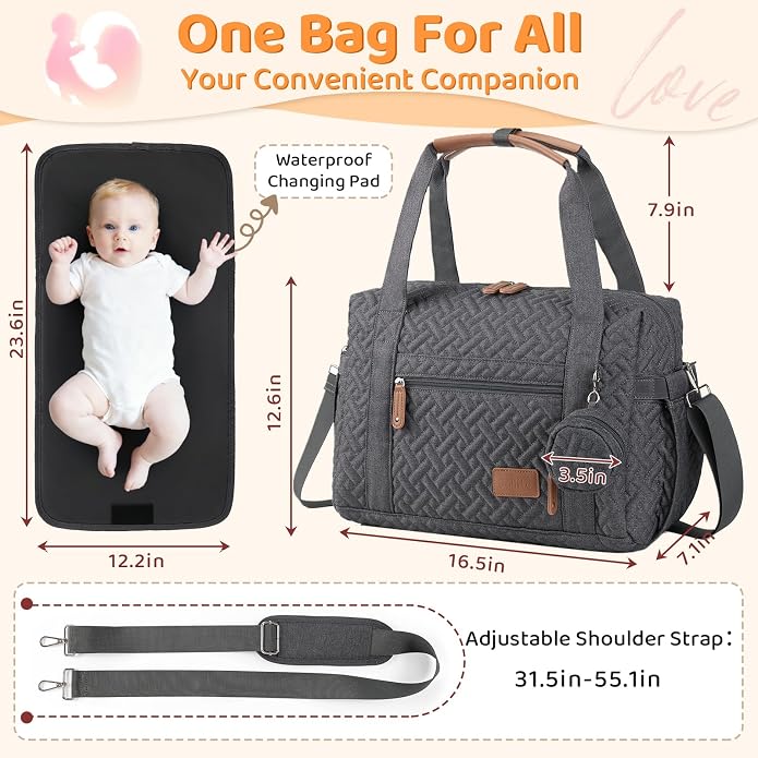 Diaper Bag Tote, Large Capacity Travel Diaper Bags With Changing Pad, Hospital Bag For Labor Delivery, Baby Bag - Image 6