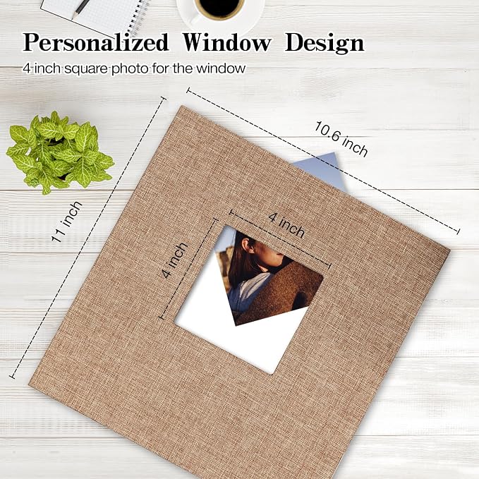 11x10.6 Inch Self Adhesive Photo Album Linen Cover 80 Pages Sticky 3x5 4x6 5x7 6x8 8x10 8.5x11 Magnetic DIY Scrapbook Photo Album with A Metallic Pen (Khaki) | Photo Album Self Adhesive 4x6 5x7 8x10 Pictures, Linen Cover DIY Scrapbook Albums for Family... - Image 2