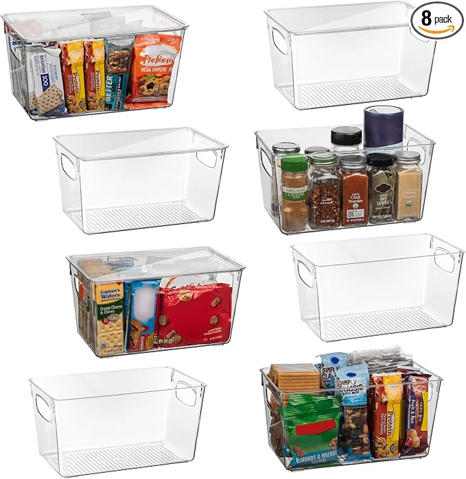ClearSpace Pantry Storage Bins with Lids for Kitchen & Fridge, 8 Pack | Clear storage bins with lids keep pantry, fridge, and cabinets organized while protecting food and maximizing storage space by ClearSpace