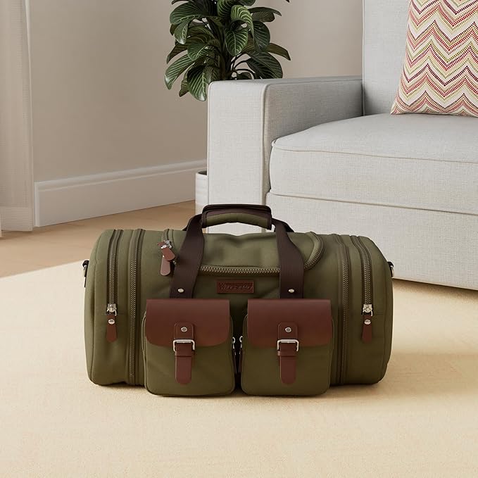 Wildroad Canvas Duffle Bag - 50L Expandable Weekender Overnight Travel Bag | Gifts for Men, Holiday Birthday Gift for Dad, Husband & Partner, Carry-on Size - Image 2