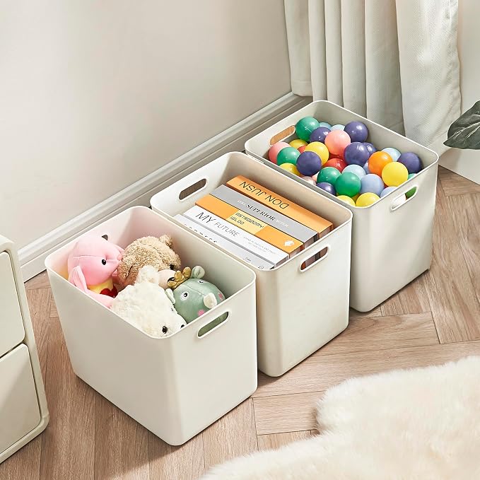 10 pack large plastic Laundry Basket/Hamper with lids and handle，White storage bins Baskets，Organizer Containers for Closet Dorm，Clothes Laundry Room Bedroom, Shelves，home (White, 6XL+4S) - Image 2