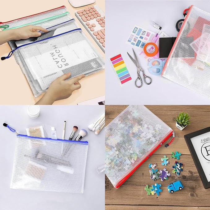 24pcs A4 Mesh Zipper Pouch Bags, Mesh Bags with Zipper Bulk, Pouches for Organization, Clear Storage Bags for Classroom, Travel, Office - Image 6