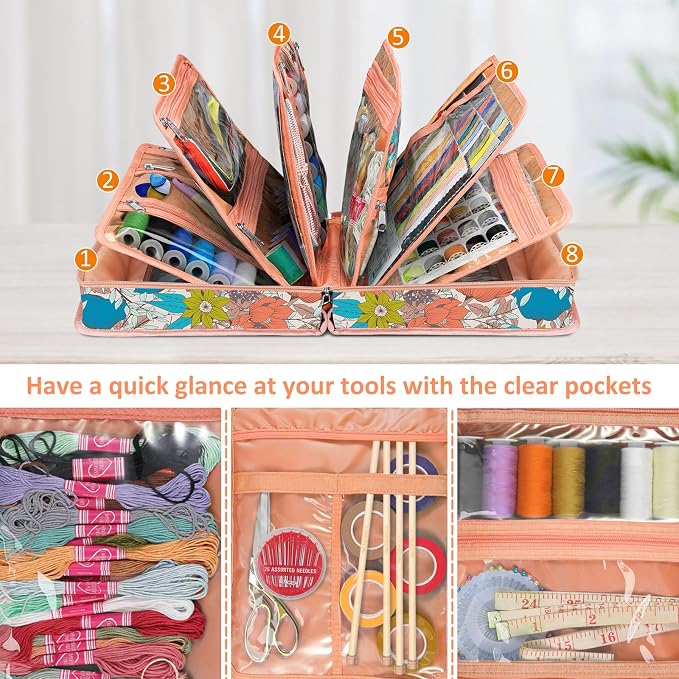 FINPAC Sewing and Craft Supplies Storage Tote Bag with Clear Pockets | Large Art Organizer Caddy Travel Packing Shoulder Bag for Knitting, Sewing Accessories - Image 2