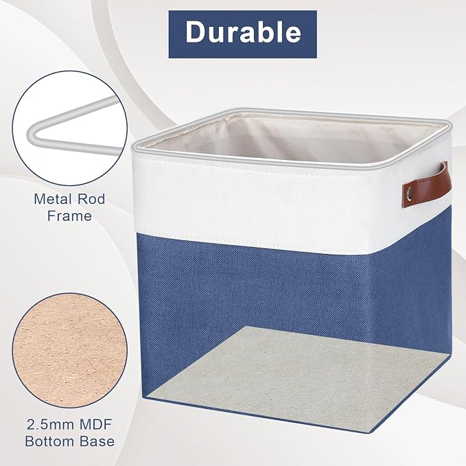 Collapsible Fabric Storage Cubes 11x11 Cube Storage Bins, 4 Pack Closet Baskets Box with Handles for Organizing, Shelf, Toys, Clothes, Home, Office, Nursery (Navyblue&White) - Image 5