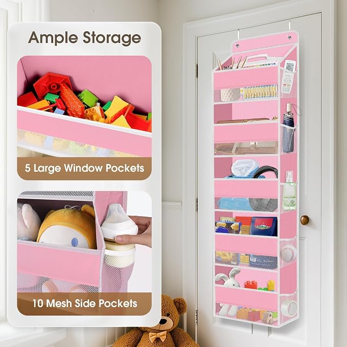 1Pack Over The Door Organizer Large Capacity Hanging Storage Room Organizer | 40 lb Capacity, Ultra-Sturdy, Foldable, Mesh Design with Clear Window, Space-Saving Organizer for Pantry, Nursery & Closet - Image 4