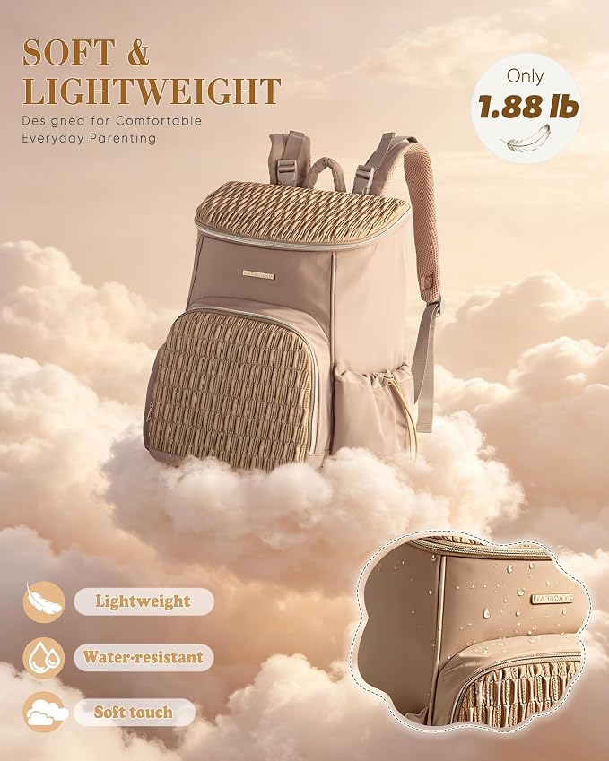 Marscamd Diaper Bag Backpack with Changing Pad, Large Baby Bag, Camel | with Stroller Straps, Insulted Bottle Pockets, Luggage sleeve, for Travel & Labor Delivery - Image 4