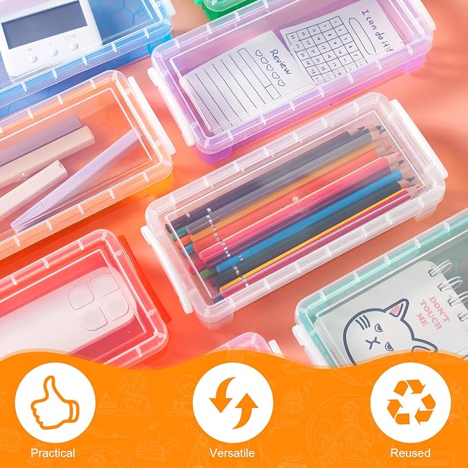 Gueevin 24 Pcs Large Capacity Plastic Pencil Box Clear Plastic Pencil Case Crayon Box with Snap Tight Lid Watercolor Pen Storage Brush Organizer Drawing Tools Container (Fresh Color) - Image 5