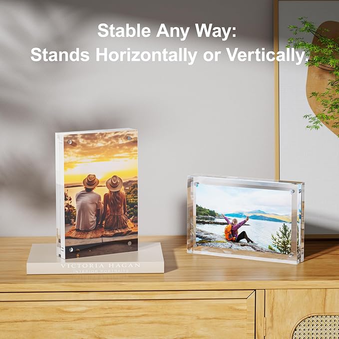 5 Pack 8x8 Acrylic Picture Frames - 20% Thicker Double Sided Magnetic Frame with UV Protection - Freestanding Clear Frameless Display for Tabletops - Modern Photo Frame Set for Home & Office Decor - Image 3