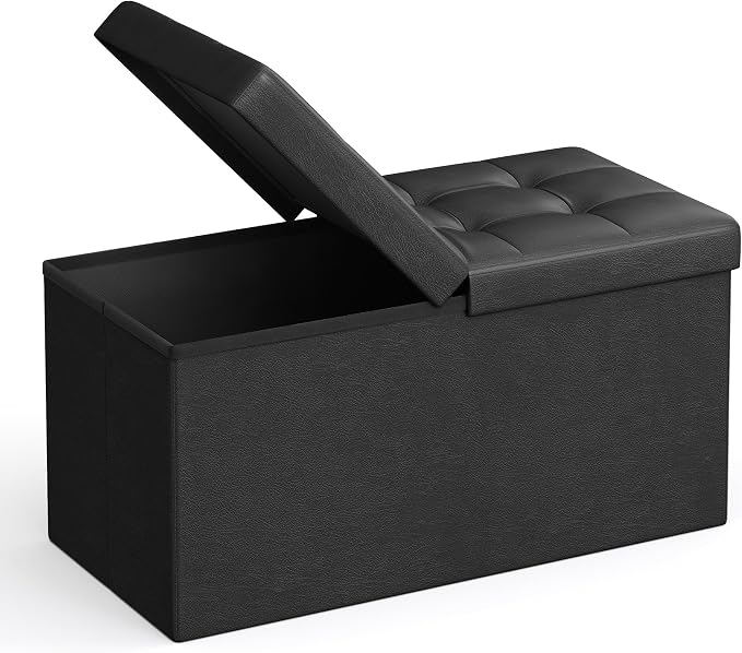 SONGMICS MAZIE Collection - 30 Inches Storage Ottoman Bench with Flipping Lid, Storage Chest Footstool, Load 660 lb, for Entryway, Living Room, Bedroom, Synthetic Leather, Black ULSF45BK - Image 8