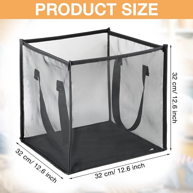 Zopeal 6 Pack Collapsible Mesh Laundry Basket, Black, Single-layer | 13 Inch Square with Handles, Portable Foldable Hamper, Mesh See-through, Space Saving for Dorm Bedroom Laundry Room - Image 2