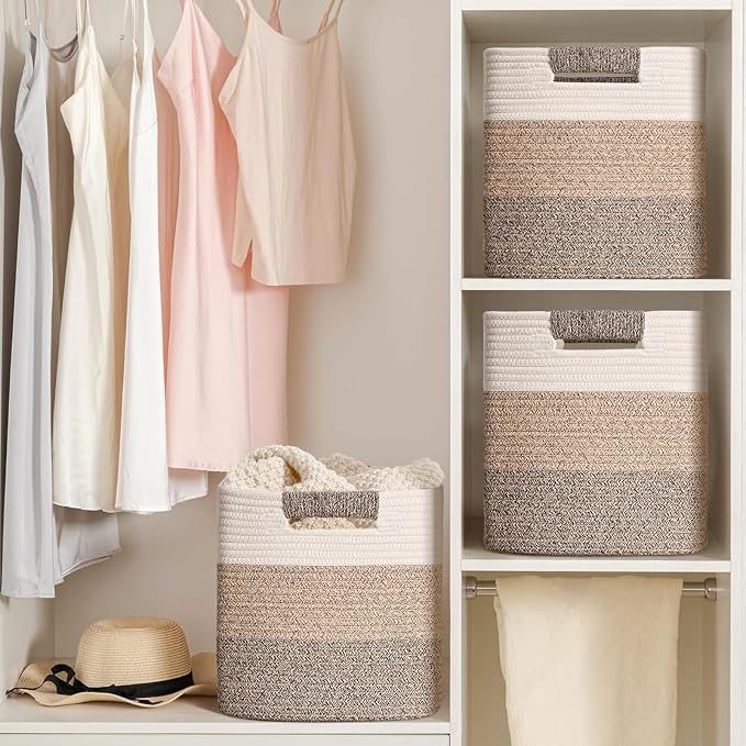 11 Inch Storage Cubes, 6 Pack Cube Storage Bins for Organizing, Cotton Rope Woven Baskets for Shelves, Bathroom, Kids Room, Closets, Baby Nursery - Image 5