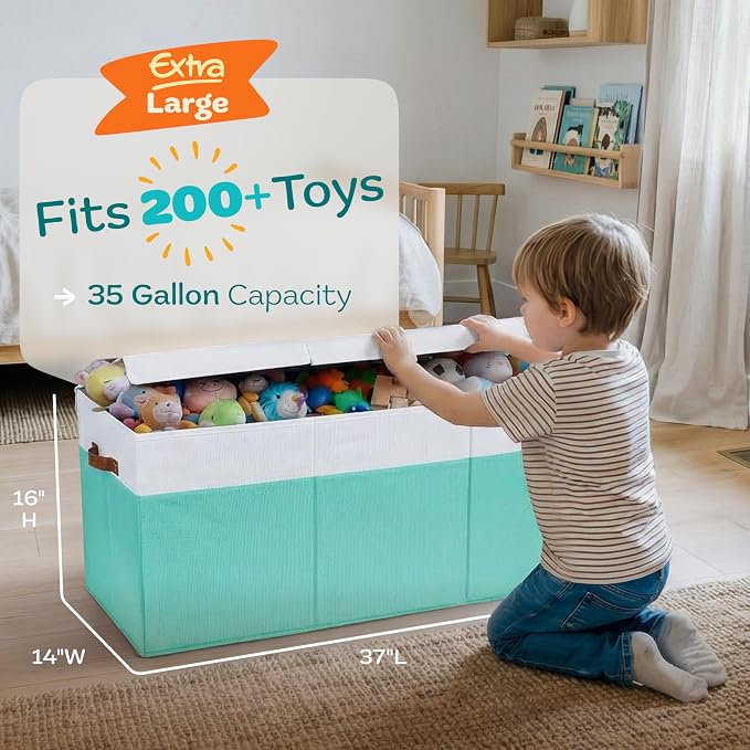 SoftOwl Extra Large Toy Storage Organizer with Lid - Sturdy, Collapsible Toy Chest Storage Box Design - Toys Bin with Dividers for Kids, Nursery, Bedroom, Playroom 37"x16"x14" - Image 2