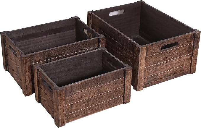 Farmhouse Antique Black Wooden Crate for storage,Rustic Decorative Boxes,Set Of 3 Nesting Wooden Storage Crates For display,Handmade Natural Solid Wood Box (Rustic Black) - Image 8