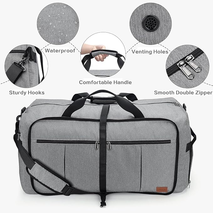 120L Foldable Collapsible Waterproof Travel Duffle Bag for Men and Women | with Shoe Compartment, Extra Large, Gray, 34" Duffel for Weekender Gym Sport, Tear Resistant - Image 4