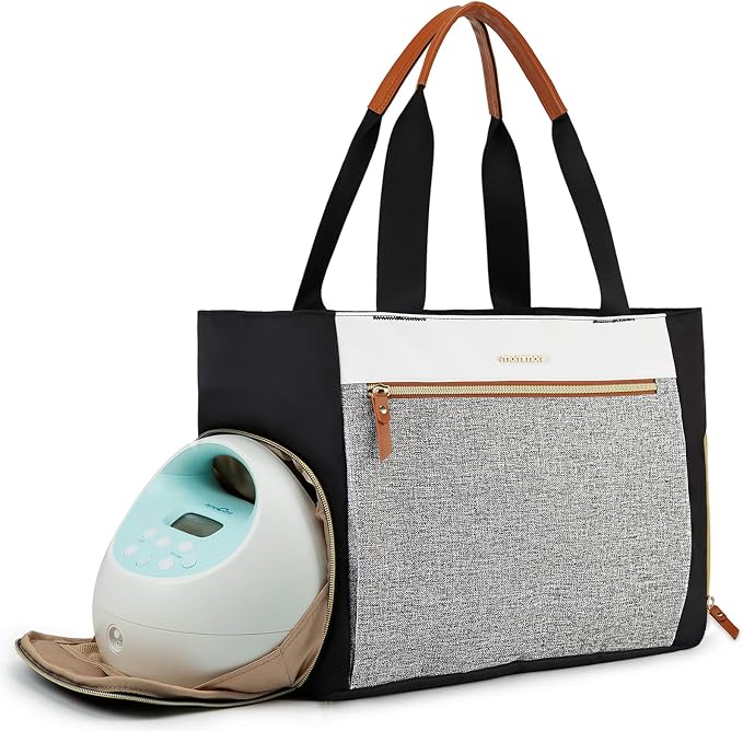 mommore Breast Pump for Spectra S1/S2 & Medela, Diaper Bag Travel Tote | Pumping Tote Bag with Insulated Pockets, Work Bag for Breastfeeding Mom with 15" Laptop Sleeve & Changing Pad by mommore