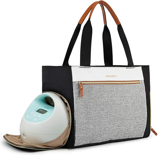 mommore Breast Pump for Spectra S1/S2 & Medela, Diaper Bag Travel Tote | Pumping Tote Bag with Insulated Pockets, Work Bag for Breastfeeding Mom with 15" Laptop Sleeve & Changing Pad by mommore