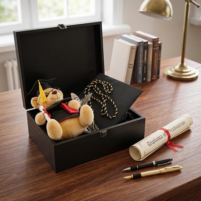 Large Wooden Keepsake Storage Box with Lid for Wedding Treasure Decorative | 10.4x12.4x5.3 Inches can Hold 8.5x11 Certificates Photos Baby Keepsakes, Black Stash Case with Black Velvet Base - Image 7