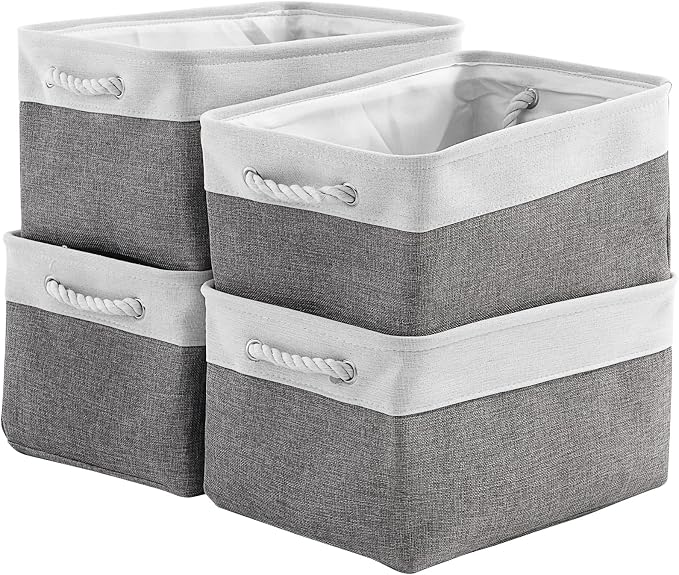 TcaFmac Storage Basket for Organizing - Large 4 Pack 15.8x11.8x8.2 inch Fabric Storage Bins for Shelves, Foldable Storage Cubes for Closet Cloth Toy Gift Kids(White&Grey) by TcaFmac