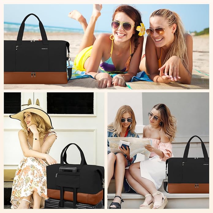 Women's Weekender bag Travel Duffel Bag with Shoe Compartment 21-inch Airline-Approved Carry-On, 2-Piece Overnight Bag Set Personal Item Luggage - Image 7