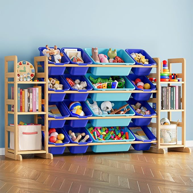 Kids Toy Storage Organizer with 6 Shelves and 16 Bins – Modern Toy Box, Bin Shelf & Bookshelf for Playroom Storage and Kids Room Decor by SpaceAid