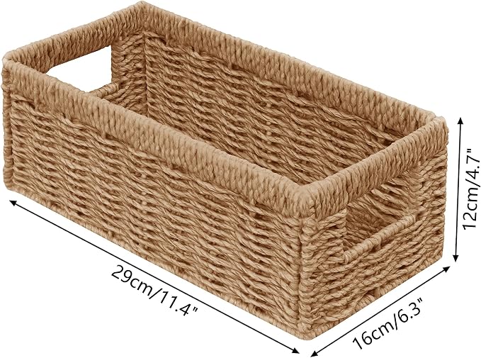 Wicker Storage Basket, Set of 2 Hand Woven Wicker Baskets for Organizing with Handles, Decorative Small Storage Bins for Countertop Toilet Paper Basket for Toilet Tank Top, Shelves, Natural - Image 2