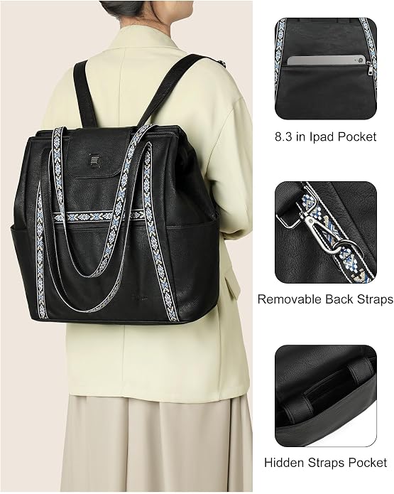 Large Laptop Tote Bag for Women Designer Leather Laptop Bag, 15.6in | Fashion Travel Backpack Purse Shoulder Handbag Fits 15.6 Laptop, Daily, Work, Business Trip, Weekend Travel, Teacher - Image 6