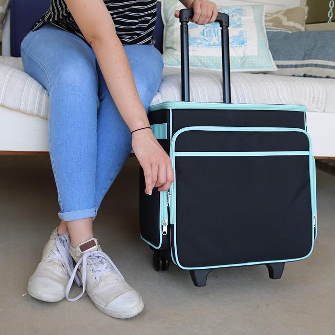 Everything Mary Rolling Scrapbook Tote – Black & Teal Craft Bag with Wheels – Organizer Case for Scrapbooking, Papercraft, Art Supplies & Creative Tools - Image 3