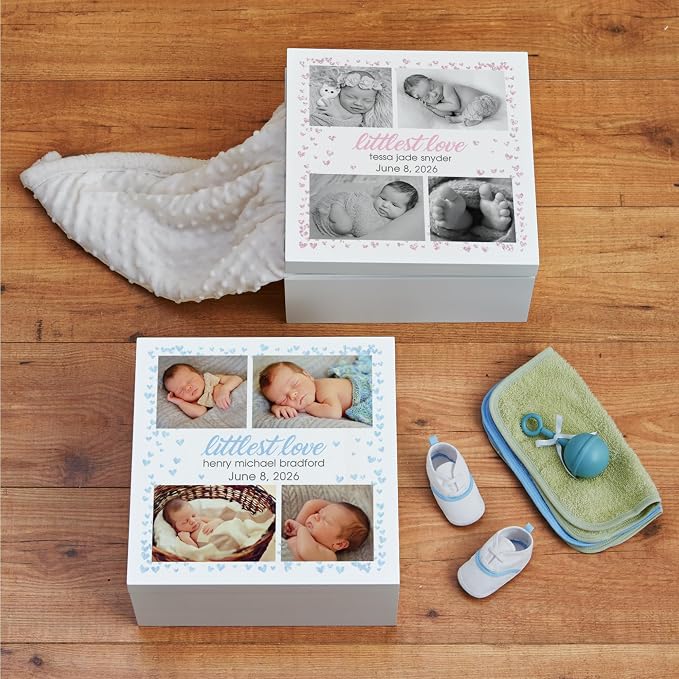 Let's Make Memories Personalized Keepsake Box for New Baby - Memento Storage - Memories Box - Nursery Decor - 12" Lx12 Wx6 H - Littlest Love - Blue - Image 2