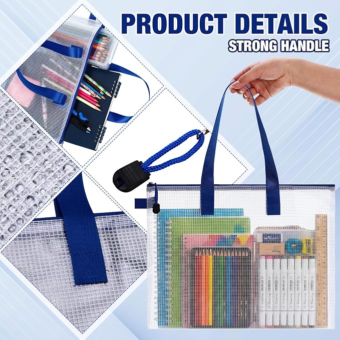 Reginary 24 Pcs Mesh Zipper Pouch File Bags with Handle Bulk A4 11 x 13.8 Inch Zipper Mesh Document Pouch Artwork Storage Organize for Office School Supplies Paintings Puzzle Travel Storage(Blue) - Image 3