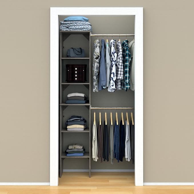 ClosetMaid SuiteSymphony Wood Closet System Starter Kit with Tower and 3 Hang Rods, Adjustable and Customizable, For Walk-In and Reach-In Closets, Fits Spaces 4 – 9 ft. Wide, Graphite Grey - Image 9