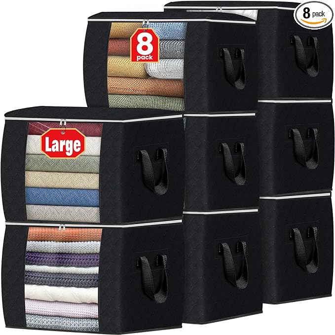 90L Clothes Storage, Foldable Thick Fabric Blanket Storage Bags | Foldable Containers with Zippers,Window and Handles for Organizing Bedroom, Closet, Comforter, Bedding,Dorm essentials by Fabtotes