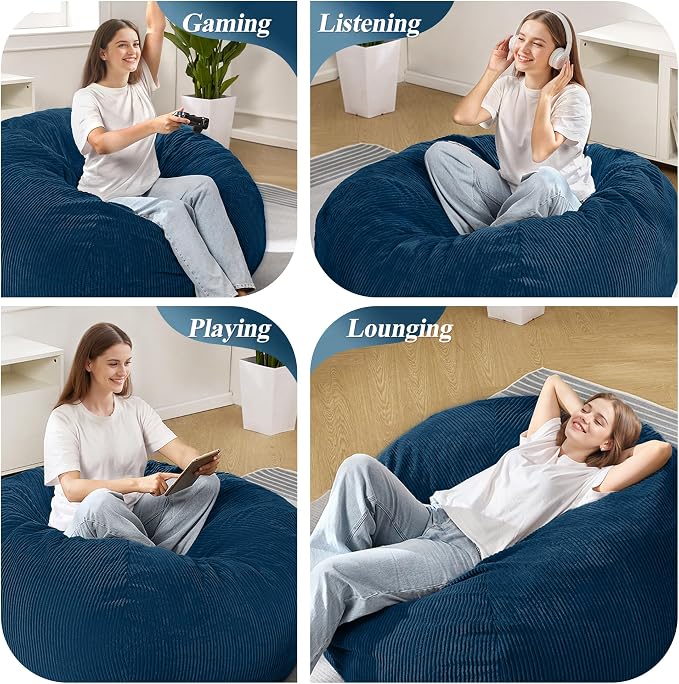 4FT Bean Bag Chair for Adults,Large Teardrop Beanbag with Filler | Beanbag Chair with Memory Foam Filled,Bean Bags with Handy Handle&Machine Washable Cover for Living Room,Bedroom-Dark Blue - Image 6